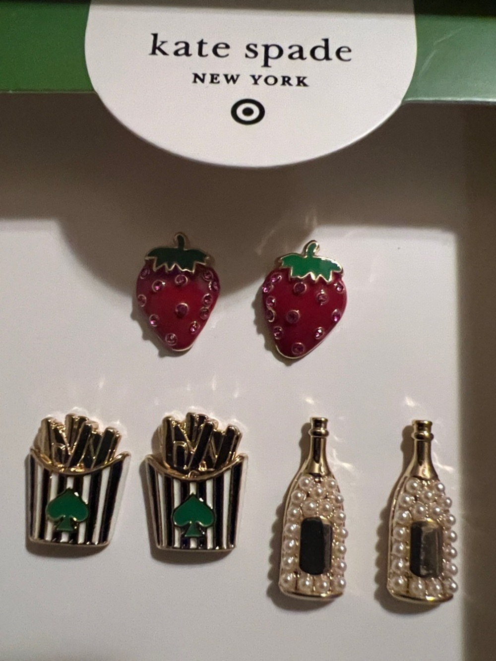 kate spade strawberry, red, green & gold stud earring set - Picture 5 of 5